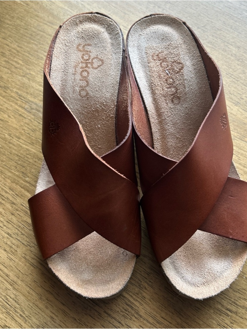 Women’s Cognac Leather Crisscross Slide Sandals